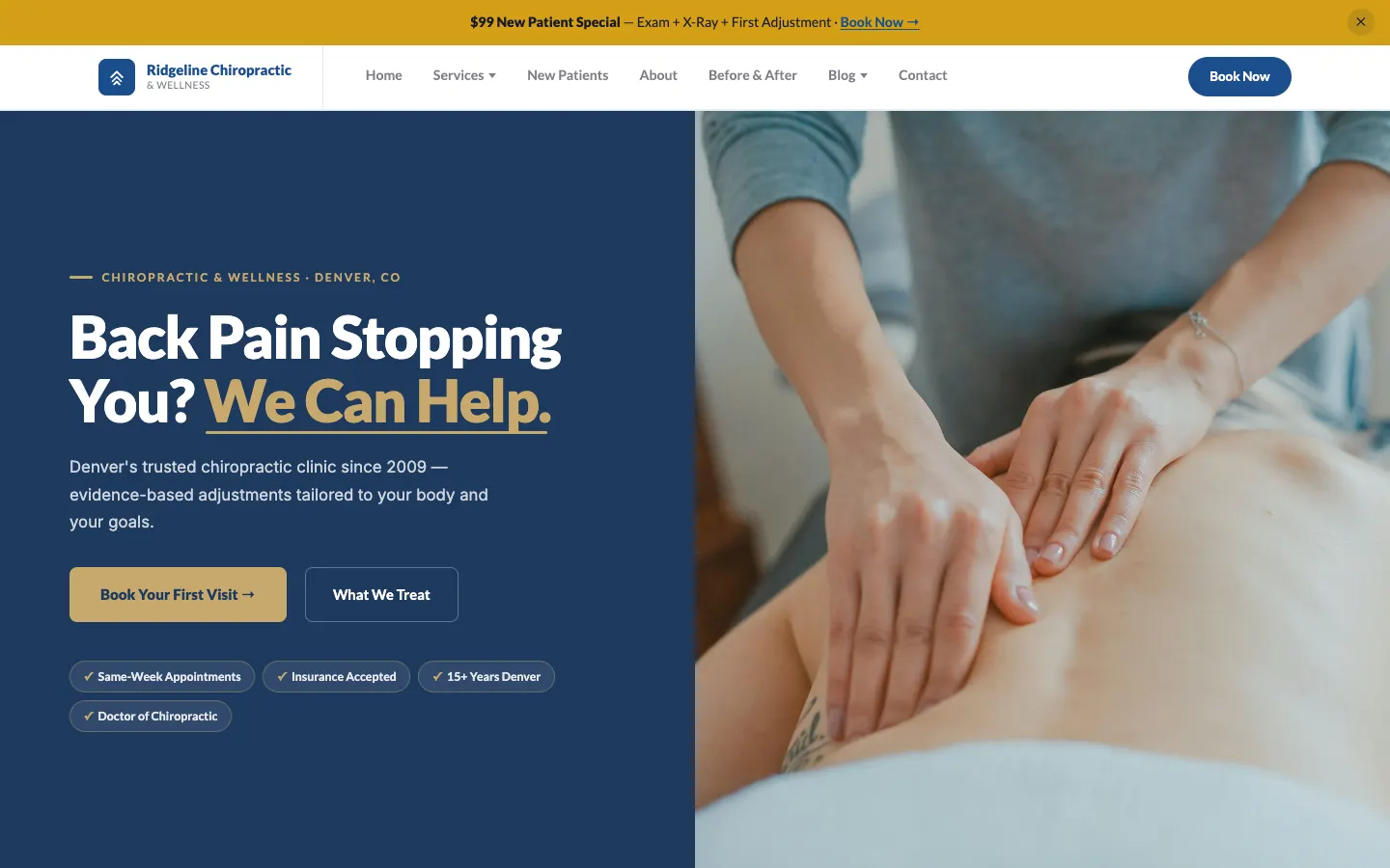 Ridgeline Chiropractic & Wellness website
